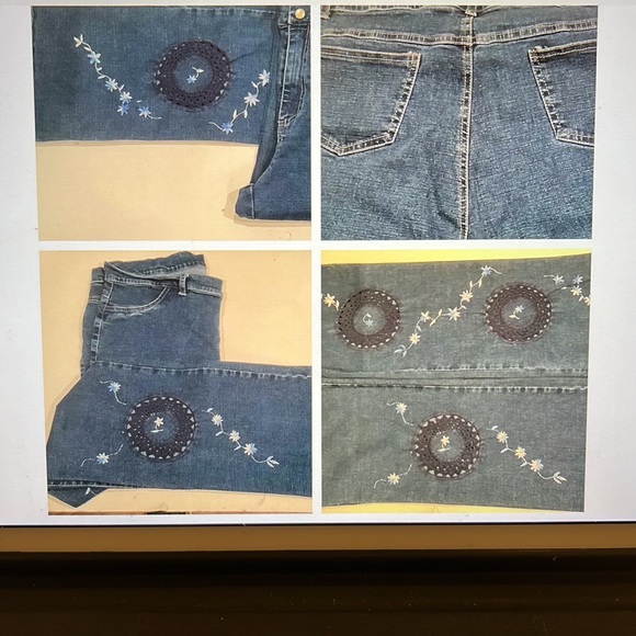 Boot Cut Jeans Embroidered Floral Cut Large - Picture 3 of 5